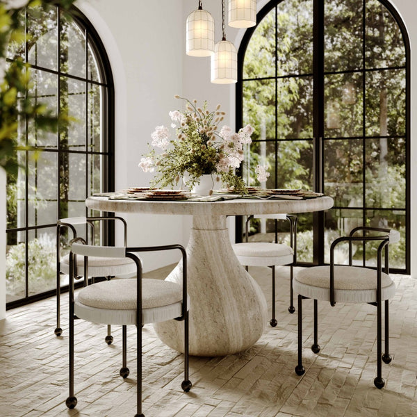 TOV Furniture Smooch 47" Round Concrete Dining Table with Unique Teardrop Base for Indoor and Outdoor Elegance Travertine TOV-O54490