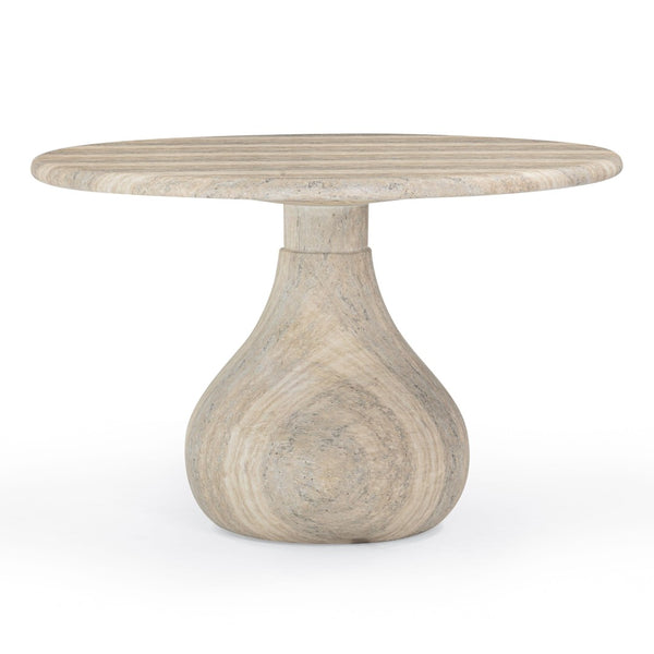 TOV Furniture Smooch 47" Round Concrete Dining Table with Unique Teardrop Base for Indoor and Outdoor Elegance Travertine TOV-O54490