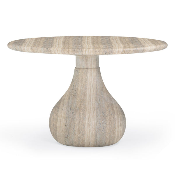 TOV Furniture Smooch 47" Round Concrete Dining Table with Unique Teardrop Base for Indoor and Outdoor Elegance Travertine TOV-O54490