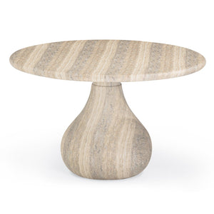 TOV Furniture Smooch 47" Round Concrete Dining Table with Unique Teardrop Base for Indoor and Outdoor Elegance Travertine TOV-O54490