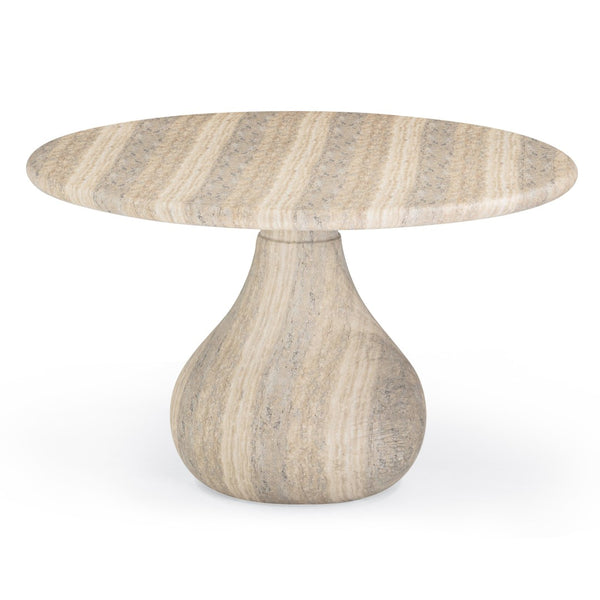 TOV Furniture Smooch 47" Round Concrete Dining Table with Unique Teardrop Base for Indoor and Outdoor Elegance Travertine TOV-O54490