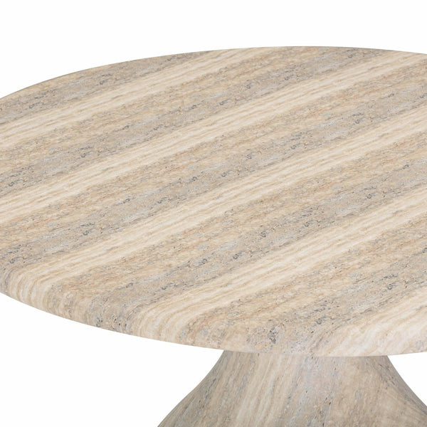 TOV Furniture Smooch 47" Round Concrete Dining Table with Unique Teardrop Base for Indoor and Outdoor Elegance Travertine TOV-O54490