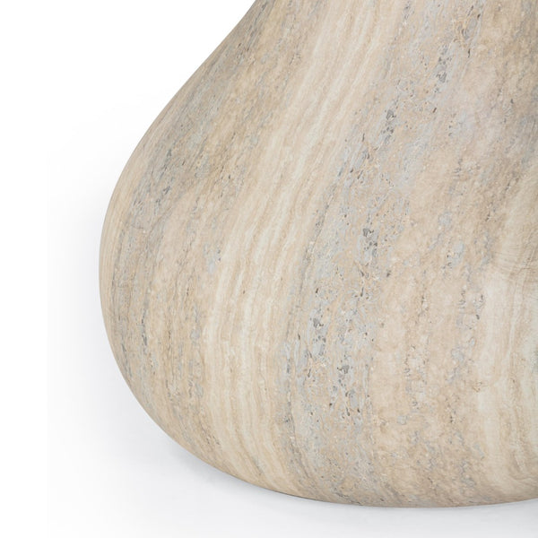 TOV Furniture Smooch 47" Round Concrete Dining Table with Unique Teardrop Base for Indoor and Outdoor Elegance Travertine TOV-O54490