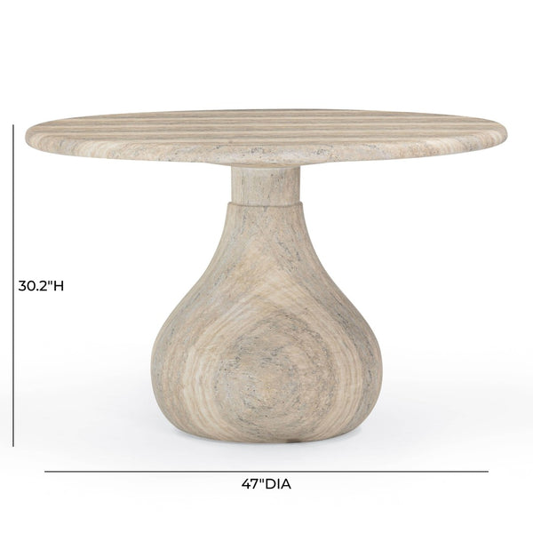TOV Furniture Smooch 47" Round Concrete Dining Table with Unique Teardrop Base for Indoor and Outdoor Elegance Travertine TOV-O54490