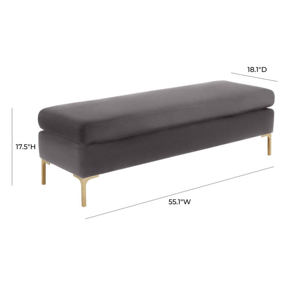 TOV Furniture Delilah 55" Velvet Bench - Elegant Grey Upholstered Accent with Gold Legs for Modern Glamour Decor TOV-O6269