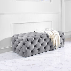 TOV Furniture Kaylee 49" Velvet Ottoman - Luxurious Deep Button Tufted Design for Living Room Comfort & Style Grey TOV-O65