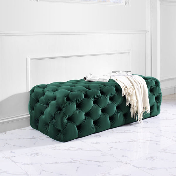 TOV Furniture Kaylee 49" Velvet Ottoman - Luxurious Deep Button Tufted Design for Living Room Comfort & Style Green TOV-O66