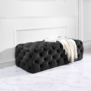 TOV Furniture Kaylee 49" Velvet Ottoman - Luxurious Deep Button Tufted Design for Living Room Comfort & Style Black TOV-O67