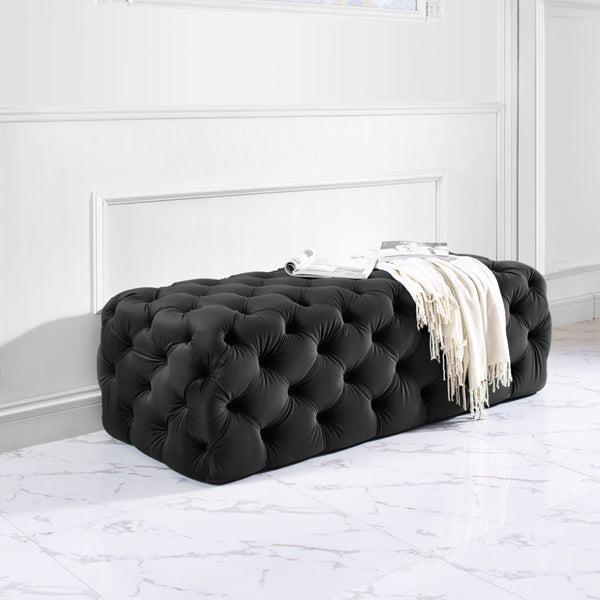 TOV Furniture Kaylee 49" Velvet Ottoman - Luxurious Deep Button Tufted Design for Living Room Comfort & Style Black TOV-O67