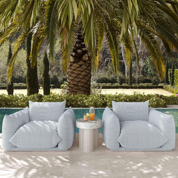 TOV Furniture Saint Tropez Striped Stuffed Armchair - Stylish Indoor/Outdoor Seating for Comfort and Durability Blue TOV-O68849