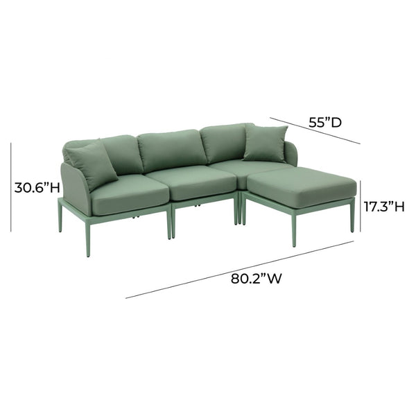 TOV Furniture Kapri 4-Piece Modular Outdoor Sectional – Stylish, Durable Design for Ultimate Patio Comfort and Flexibility Moss Green TOV-O68900-SEC