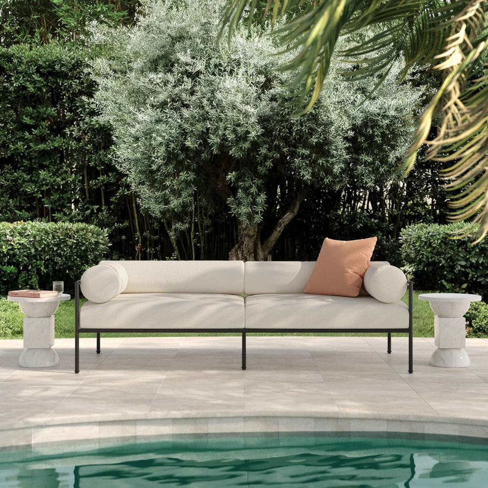 TOV Furniture Vera 84" Cream Outdoor Sofa - Elegant Performance Fabric Lounger for Poolside & Patio Relaxation TOV-O68942