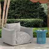 Saint Tropez Pearl and Black Striped Stuffed Outdoor Armchair TOV-O68963 TOV Furniture