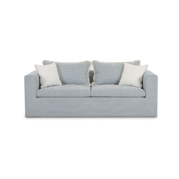TOV Furniture Salty Coastal-Inspired 84.5" Striped Outdoor Sofa with Removable Cushions and Accent Pillows Blue TOV-O69249