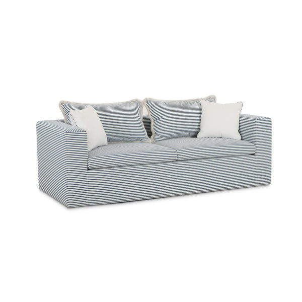 TOV Furniture Salty Coastal-Inspired 84.5" Striped Outdoor Sofa with Removable Cushions and Accent Pillows Blue TOV-O69249
