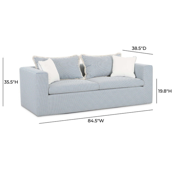 TOV Furniture Salty Coastal-Inspired 84.5" Striped Outdoor Sofa with Removable Cushions and Accent Pillows Blue TOV-O69249