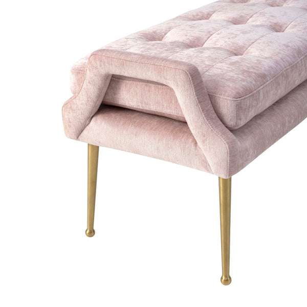 TOV Furniture Eileen Velvet Bench - Stylish Modern Glamour with Plush Upholstery and Elegant Gold-Tone Legs Pink TOV-OC119