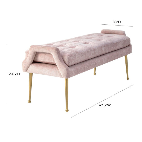 TOV Furniture Eileen Velvet Bench - Stylish Modern Glamour with Plush Upholstery and Elegant Gold-Tone Legs Pink TOV-OC119
