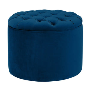 TOV Furniture Queen Velvet Round Storage Ottoman – Luxurious Tufted Accent with Hidden Storage for Stylish Living Spaces Navy TOV-OC141