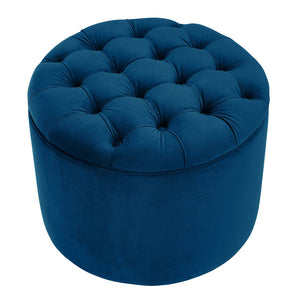 TOV Furniture Queen Velvet Round Storage Ottoman – Luxurious Tufted Accent with Hidden Storage for Stylish Living Spaces Navy TOV-OC141