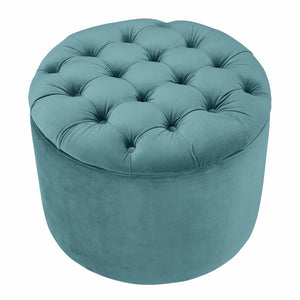 TOV Furniture Queen Velvet Round Storage Ottoman – Luxurious Tufted Accent with Hidden Storage for Stylish Living Spaces Sea Blue TOV-OC144