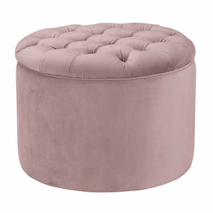 TOV Furniture Queen Velvet Round Storage Ottoman – Luxurious Tufted Accent with Hidden Storage for Stylish Living Spaces Mauve TOV-OC146