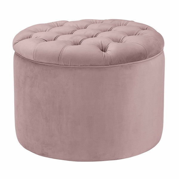 TOV Furniture Queen Velvet Round Storage Ottoman – Luxurious Tufted Accent with Hidden Storage for Stylish Living Spaces Mauve TOV-OC146