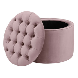 TOV Furniture Queen Velvet Round Storage Ottoman – Luxurious Tufted Accent with Hidden Storage for Stylish Living Spaces Mauve TOV-OC146