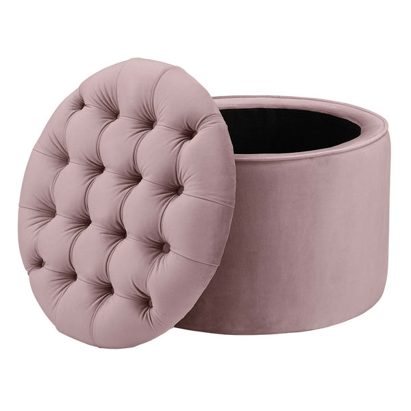 TOV Furniture Queen Velvet Round Storage Ottoman – Luxurious Tufted Accent with Hidden Storage for Stylish Living Spaces Mauve TOV-OC146