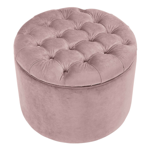 TOV Furniture Queen Velvet Round Storage Ottoman – Luxurious Tufted Accent with Hidden Storage for Stylish Living Spaces Mauve TOV-OC146