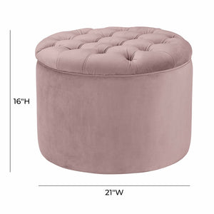 TOV Furniture Queen Velvet Round Storage Ottoman – Luxurious Tufted Accent with Hidden Storage for Stylish Living Spaces Mauve TOV-OC146