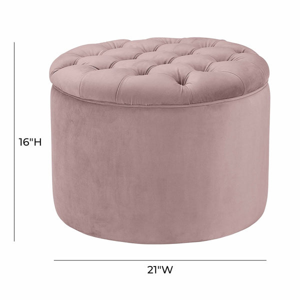 TOV Furniture Queen Velvet Round Storage Ottoman – Luxurious Tufted Accent with Hidden Storage for Stylish Living Spaces Mauve TOV-OC146