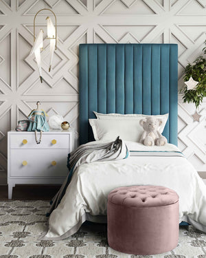 TOV Furniture Queen Velvet Round Storage Ottoman – Luxurious Tufted Accent with Hidden Storage for Stylish Living Spaces Mauve TOV-OC146