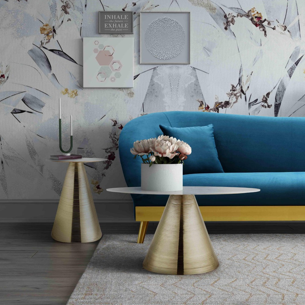 TOV Furniture Tempo 30" Marble Round Coffee Table – Luxurious White Top with Gold Base, Modern Handmade Elegance TOV-OC18128