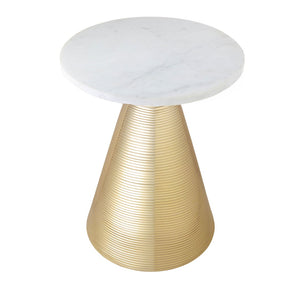 TOV Furniture Tempo Marble Round Side Table - Elegant White Marble Top with Gold Base for Chic Living Spaces TOV-OC18129