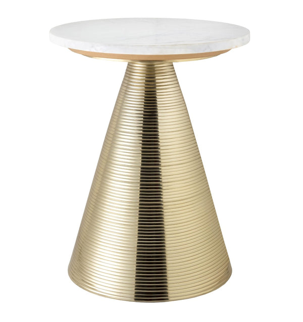 TOV Furniture Tempo Marble Round Side Table - Elegant White Marble Top with Gold Base for Chic Living Spaces TOV-OC18129
