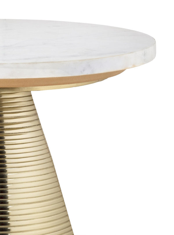 TOV Furniture Tempo Marble Round Side Table - Elegant White Marble Top with Gold Base for Chic Living Spaces TOV-OC18129