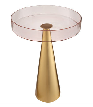 TOV Furniture Alo Contemporary Side Table - Elegant Pink Glass Top with Gold Conical Base, Handmade in India Large TOV-OC18130