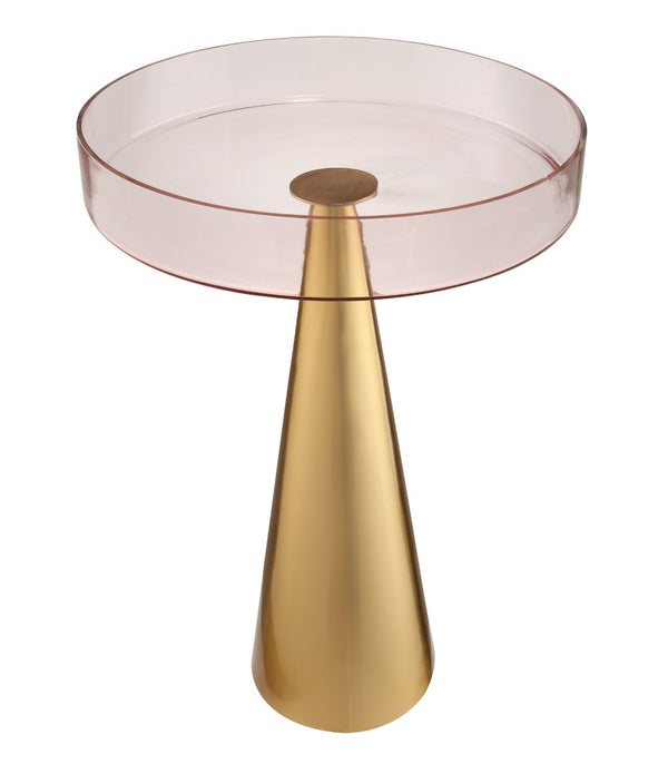 TOV Furniture Alo Contemporary Side Table - Elegant Pink Glass Top with Gold Conical Base, Handmade in India Large TOV-OC18130