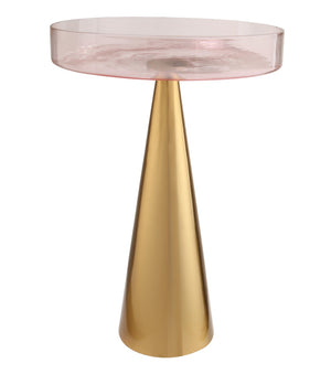 TOV Furniture Alo Contemporary Side Table - Elegant Pink Glass Top with Gold Conical Base, Handmade in India Large TOV-OC18130