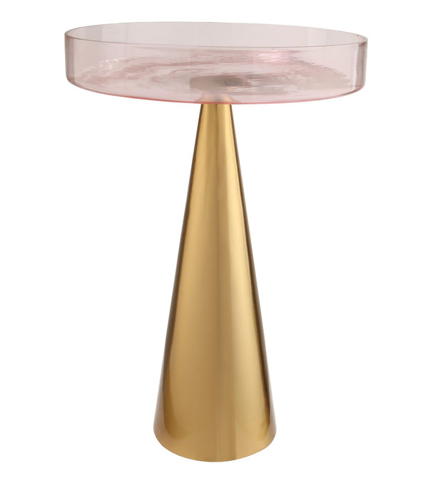 TOV Furniture Alo Contemporary Side Table - Elegant Pink Glass Top with Gold Conical Base, Handmade in India Large TOV-OC18130