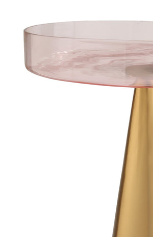 TOV Furniture Alo Contemporary Side Table - Elegant Pink Glass Top with Gold Conical Base, Handmade in India Large TOV-OC18130