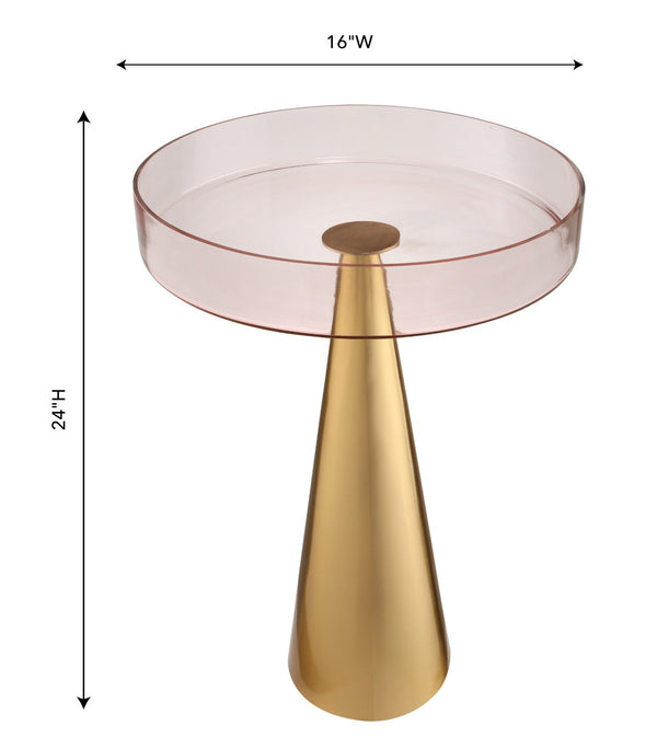 TOV Furniture Alo Contemporary Side Table - Elegant Pink Glass Top with Gold Conical Base, Handmade in India Large TOV-OC18130