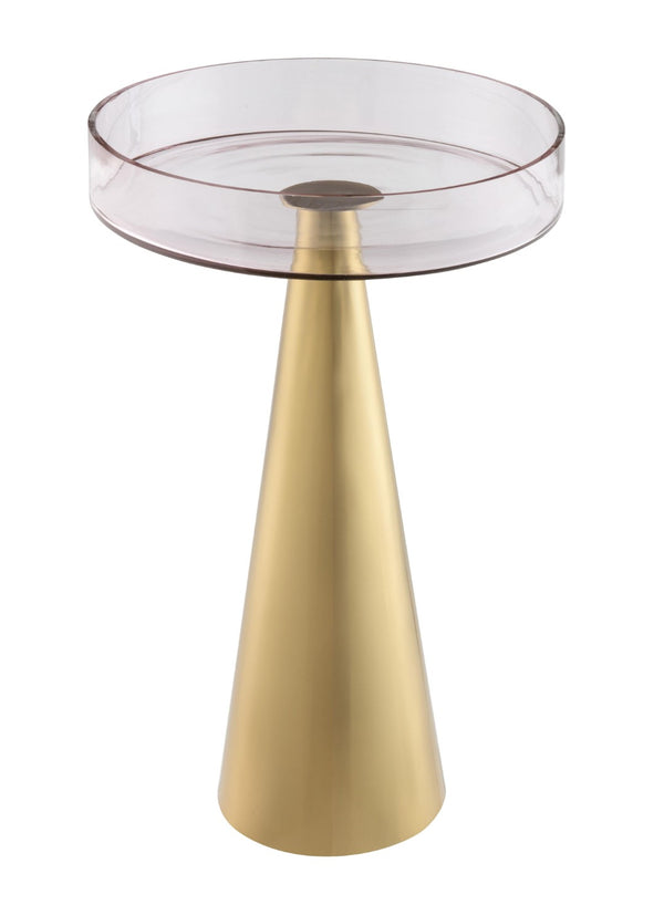 TOV Furniture Alo Contemporary Side Table - Elegant Pink Glass Top with Gold Conical Base, Handmade in India Small TOV-OC18131