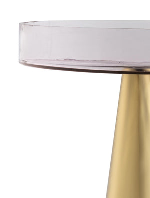 TOV Furniture Alo Contemporary Side Table - Elegant Pink Glass Top with Gold Conical Base, Handmade in India Small TOV-OC18131