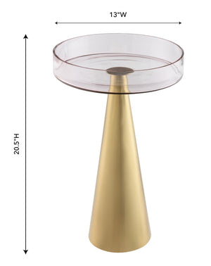 TOV Furniture Alo Contemporary Side Table - Elegant Pink Glass Top with Gold Conical Base, Handmade in India Small TOV-OC18131