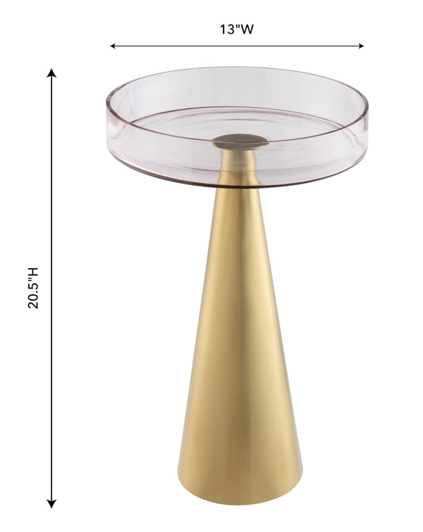 TOV Furniture Alo Contemporary Side Table - Elegant Pink Glass Top with Gold Conical Base, Handmade in India Small TOV-OC18131