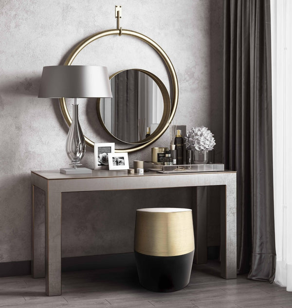 TOV Furniture Jadran Stool – Handcrafted Gold & Black Accent Seat for Modern Spaces, No Assembly Required! TOV-OC18133