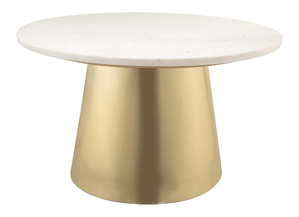 TOV Furniture Bleeker 31" Round Coffee Table - Elegant White Marble Top with Gold Iron Base for Modern Spaces TOV-OC18134