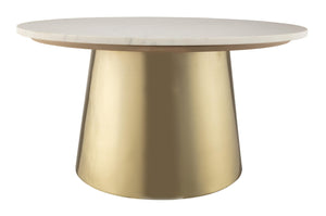 TOV Furniture Bleeker 31" Round Coffee Table - Elegant White Marble Top with Gold Iron Base for Modern Spaces TOV-OC18134